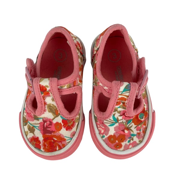 Oshkosh Baby Girl Size 3 Pink Floral Shoes Hook and Loop Closure - Picture 1 of 6